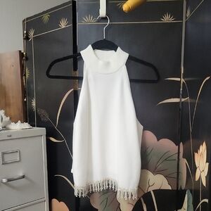 Rhinestone Hem Sleeveless Top White Size S